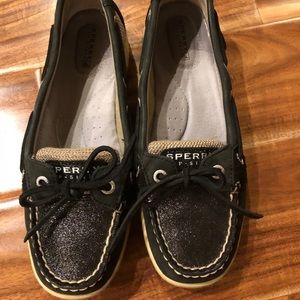 Black Sparkly Sperry Top Siders